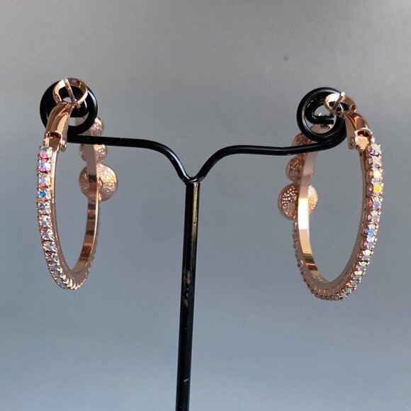 FAC Rose Gold Dazzling AB Crystal Hoop Earrings NWT - Picture 4 of 9